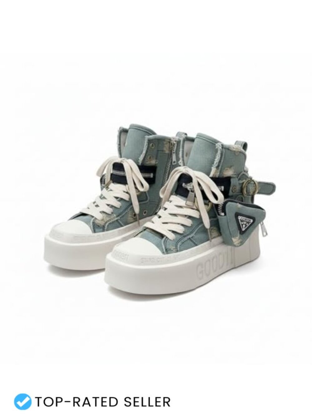 High Top Canvas Sneakers with Zipper Platform Casual Walking